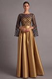 Dusty Blue A Line Illusion Neck Maxi Formal Dress with Sleeves