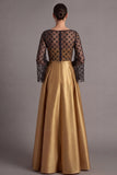 Dusty Blue A Line Illusion Neck Maxi Formal Dress with Sleeves