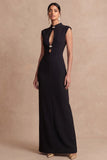 Black Sheath Keyhole Maxi High Neck Formal Dress