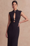 Black Sheath Keyhole Maxi High Neck Formal Dress