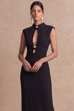 Black Sheath Keyhole Maxi High Neck Formal Dress