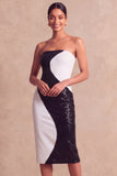 Black and White Strapless Sequined Short Bodycon Formal Dress