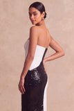 Black and White Strapless Sequined Short Bodycon Formal Dress