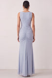 Dusty Blue Mermaid Ruffled Long Formal Dress