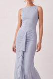 Dusty Blue Mermaid Ruffled Long Formal Dress