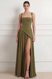 Yellow A Line Long Lace up Back Formal Dress with Slit