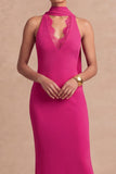 Fuchsia Sheath Neck Scarf Maxi Formal Dress with Lace