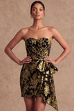 Golden Floral Bodycon Ruched Short Formal Dress