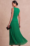 Emerald Green A Line Pleated Long Formal Dress with Belt