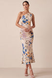 Ivory Floral Mermaid Midi Formal Dress