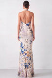 Black Floral Mermaid Halter Neck Long Formal Dress