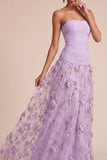 Lilac Floral A Line Appliqued Long Formal Dress with Slit