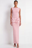 Pink Sheath Draped Long Formal Dress
