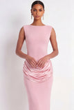 Pink Sheath Draped Long Formal Dress