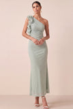 Ruched Dusty Sage Mermaid Long Formal Dress