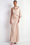 Champagne Satin Ruched Mermaid Long Formal Dress