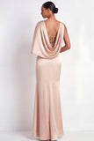 Champagne Satin Ruched Mermaid Long Formal Dress