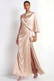 Champagne Satin Ruched Mermaid Long Formal Dress