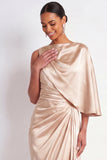 Champagne Satin Ruched Mermaid Long Formal Dress