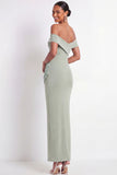 Dusty Sage Off the Shoulder Drape Waist Sheath Maxi Formal Dress