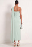 Mint Green One Shoulder Sheath Maxi Formal Dress with Ribbon