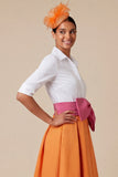 Orange Collar Neck Half Sleeves Midi Mother of the Bride Dress