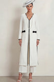2 Piece White V Neck Long Mother of the Bride Suits with Bows