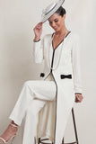 2 Piece White V Neck Long Mother of the Bride Suits with Bows