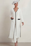 2 Piece White V Neck Long Mother of the Bride Suits with Bows