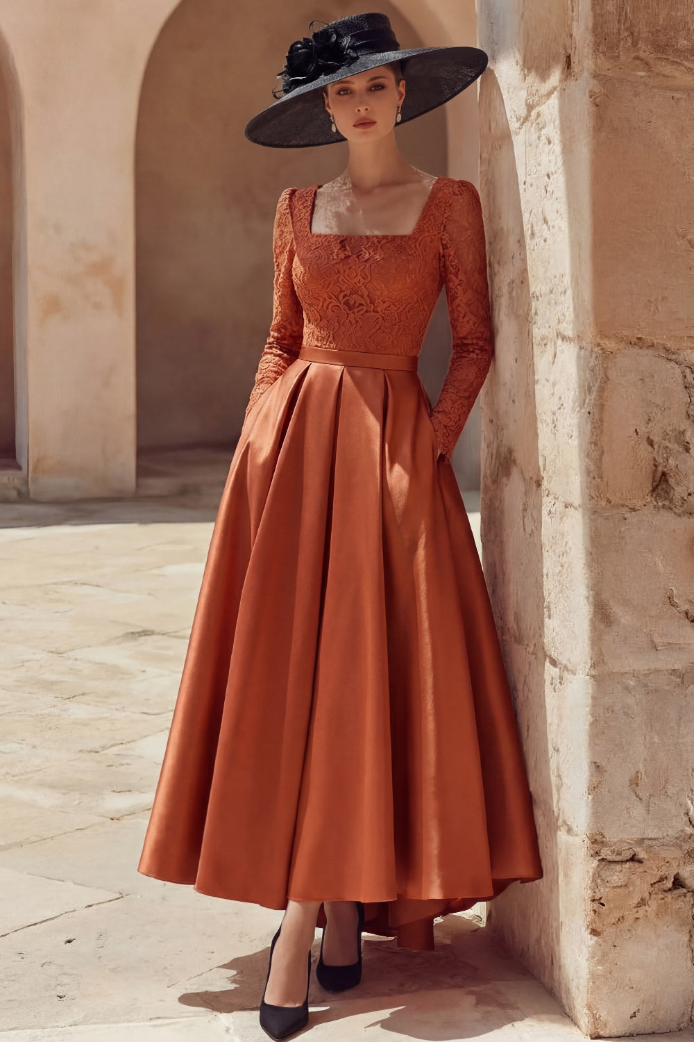Leely Women Terracotta A Line Long Mother of the Bride Dress with ...
