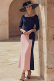Navy and Pink Mermaid Square Neck Long Mother of the Bride Dress