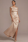 Champagne Mermaid Ruched Long Mother of the Bride Dress