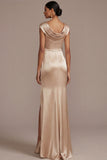 Champagne Mermaid Ruched Long Mother of the Bride Dress