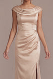 Champagne Mermaid Ruched Long Mother of the Bride Dress