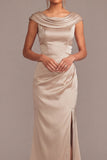 Champagne Mermaid Ruched Long Mother of the Bride Dress