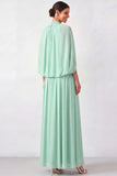 Mini Green High Neck Pleated Long Mother of the Bride Dress