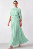 Mini Green High Neck Pleated Long Mother of the Bride Dress
