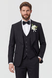 Black Shawl Lapel One Button Men's Wedding Suits with Sleeves