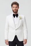 Black Shawl Lapel One Button Men's Wedding Suits with Sleeves