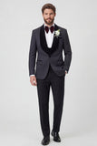 Black Shawl Lapel One Button Men's Wedding Suits with Beading