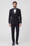 2 Piece Double Breasted Black Peak Lapel Men's Prom Suits with Beading