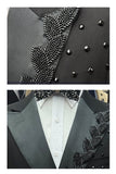 2 Piece Double Breasted Black Peak Lapel Men's Prom Suits with Beading