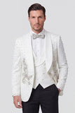 Shawl Lapel One Button White Men's Wedding Suits with Beading