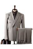 Grey Notch Lapel 2 Piece Double Breasted Men's Prom Suits