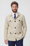 Beige Notch Lapel Single Breasted Men's Jacket with Pockets