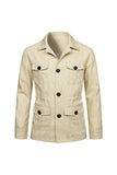 Beige Notch Lapel Single Breasted Men's Jacket with Pockets