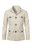 Beige Notch Lapel Single Breasted Men's Jacket with Pockets