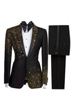 Shawl Lapel 2 Piece Black Men's Prom Suits with Beading