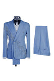 Light Blue Shawl Lapel 2 Piece Double Breasted Men's Prom Suits with Beading