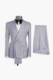Light Blue Shawl Lapel 2 Piece Double Breasted Men's Prom Suits with Beading